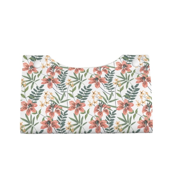 Lsque Lilies Flowers Printed Long Tissue Box Cover Holder, Facial Paper Organizer Dispenser,Triangle with Bottom Belt, PVC Leather Decorative Organizer