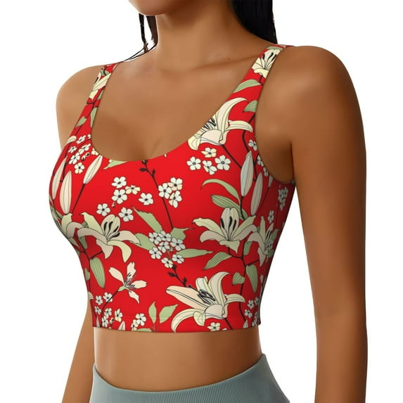 Lsque Lilies Flowers Printed Women'S Sports Bra, Compression, Moisture Wicking, High-Impact Sports Bra For Women,Supportive sports bra-Medium
