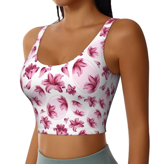 Lsque Lilies Flowers Printed Women'S Sports Bra, Compression, Moisture Wicking, High-Impact Sports Bra For Women,Supportive sports bra-Medium