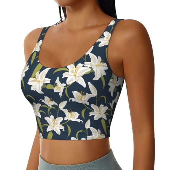 Lsque Lilies Flowers Printed Women'S Sports Bra, Compression, Moisture Wicking, High-Impact Sports Bra For Women,Supportive sports bra-Small