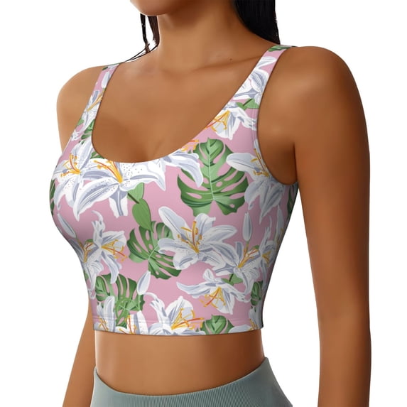 Lsque Lilies Flowers Printed Women'S Sports Bra, Compression, Moisture Wicking, High-Impact Sports Bra For Women,Supportive sports bra-
