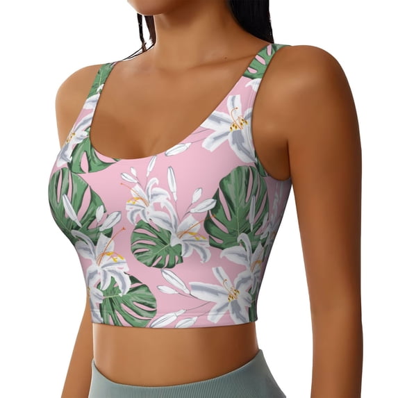 Lsque Lilies Flowers Printed Women'S Sports Bra, Compression, Moisture Wicking, High-Impact Sports Bra For Women,Supportive sports bra-