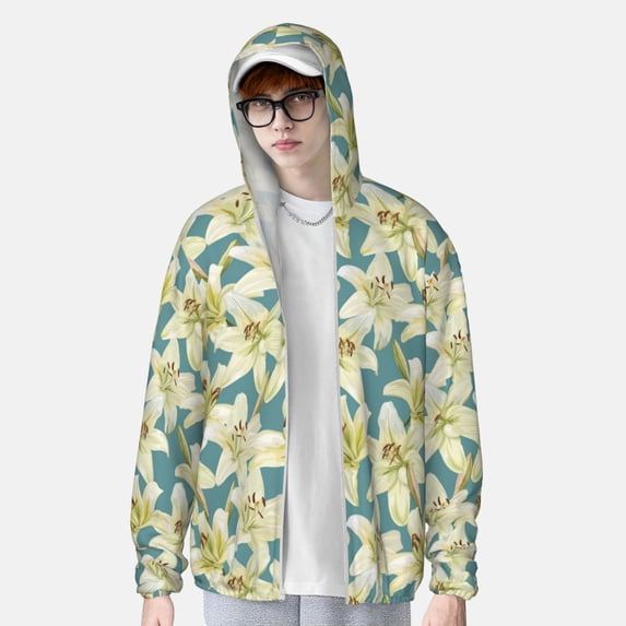 Lsque Lilies Flowers UPF 50+ Lightweight Sun Protection Men's Women's Long Sleeve Shirt, Hoodie Performance -Large