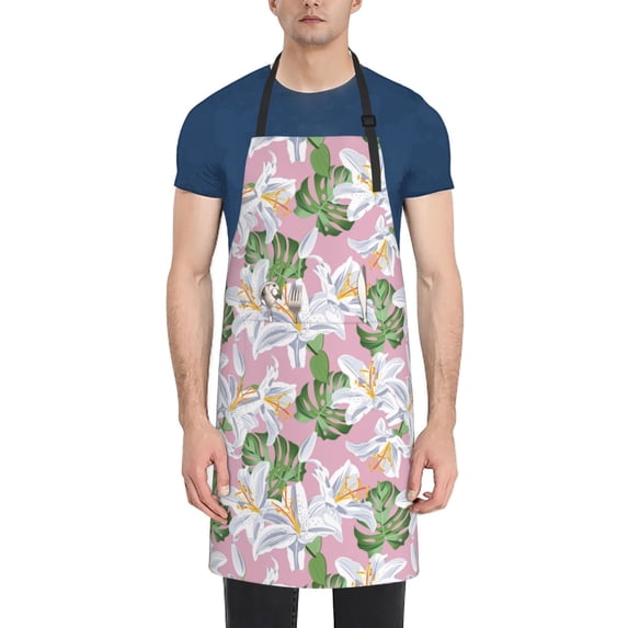 Lsque Lilies Flowers Waterproof Apron Chef Aprons for Men Heavy Duty Chemical Work Apron Extra Long Grilling Aprons with Adjustable Bib Apron