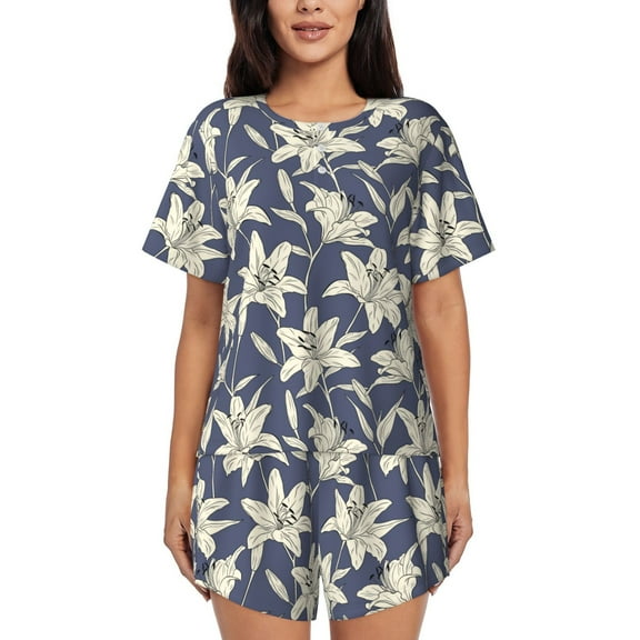 Lsque Lilies Flowers Women's Short-Sleeved Pajama Set - 2 Piece Soft and Lightweight Sleepwear Set-Medium