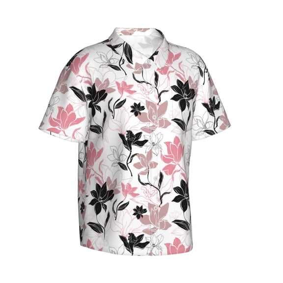 Lsque Lilies Flowers pattern Hawaiian Shirt for Men, Unisex Summer Beach Casual Short Sleeve Button Down Shirts-3X-Large