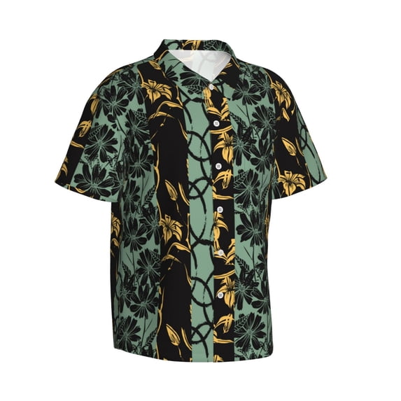 Lsque Lilies Flowers pattern Hawaiian Shirt for Men, Unisex Summer Beach Casual Short Sleeve Button Down Shirts-Large