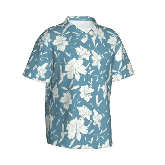 Lsque Lilies Flowers pattern Hawaiian Shirt for Men, Unisex Summer Beach Casual Short Sleeve Button Down Shirts-Small