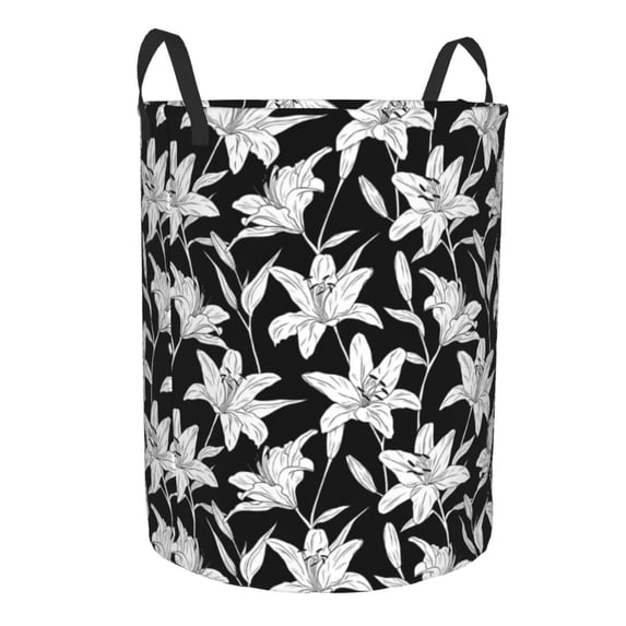 Lsque Lilies Flowers pattern Laundry Hamper Basket, Tall Woven Rope Hamper Basket for Clothes, Lightweight Storage Basket, Collapsible Waterproof-Medium