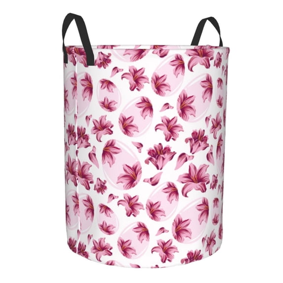 Lsque Lilies Flowers pattern Laundry Hamper Basket, Tall Woven Rope Hamper Basket for Clothes, Lightweight Storage Basket, Collapsible Waterproof-