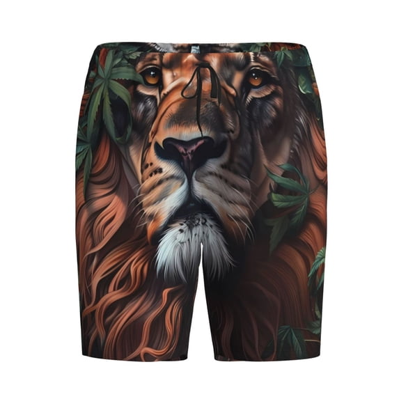 Lsque Lion Forest Crown Mens Sleep Pajama Shorts,Short Pajama Pants, Cotton Ultra-Soft Knit-Small