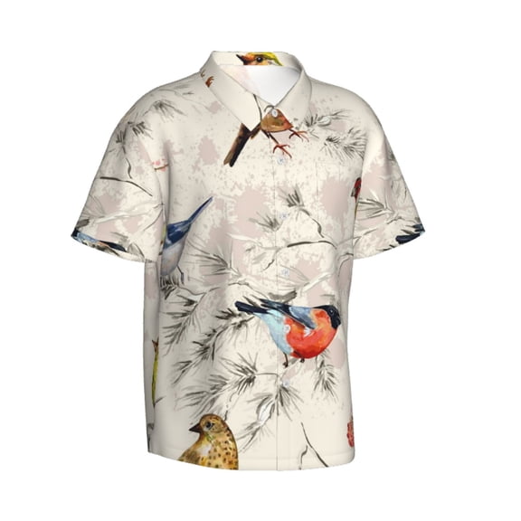 Lsque Little Birds pattern Hawaiian Shirt for Men, Unisex Summer Beach Casual Short Sleeve Button Down Shirts-Medium