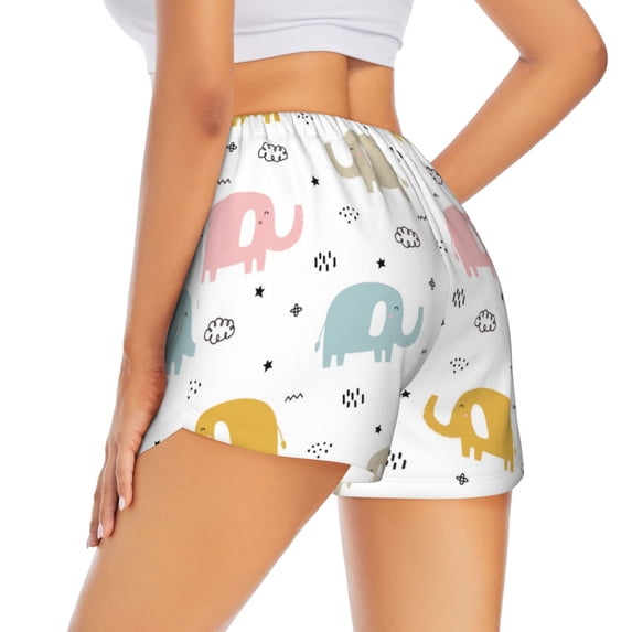Lsque Little Elephant Printed Women's Running Shorts with Liner Pockets,Elastic Quick Dry Workout Athletic Gym Yoga Shorts,Womens High Waist Shorts-X-Large