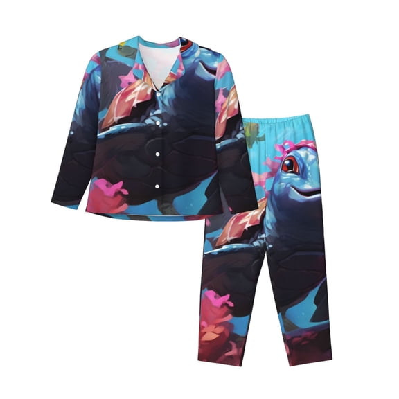 Lsque Lively Cute Turtle Pattern Long Sleeve Pajama Set for Women - Soft 2-Piece Sleepwear and Loungewear Set with Pockets, Comfy Nightwear-Medium