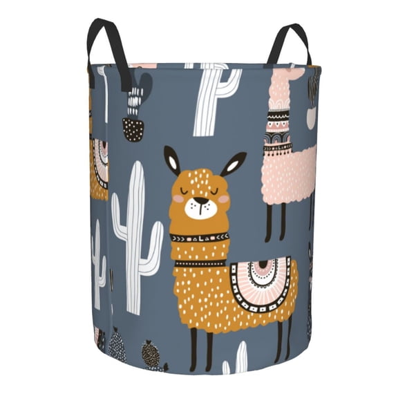 Lsque Llama and Cactus pattern Laundry Hamper Basket, Tall Woven Rope Hamper Basket for Clothes, Lightweight Storage Basket, Collapsible Waterproof-Medium