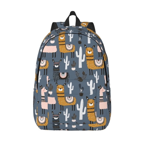 Lsque Llama and Cactus Pattern Canvas Daypack, Durable Backpack, High-quality Versatile Backpack,Vintage Compact Backpack-Medium