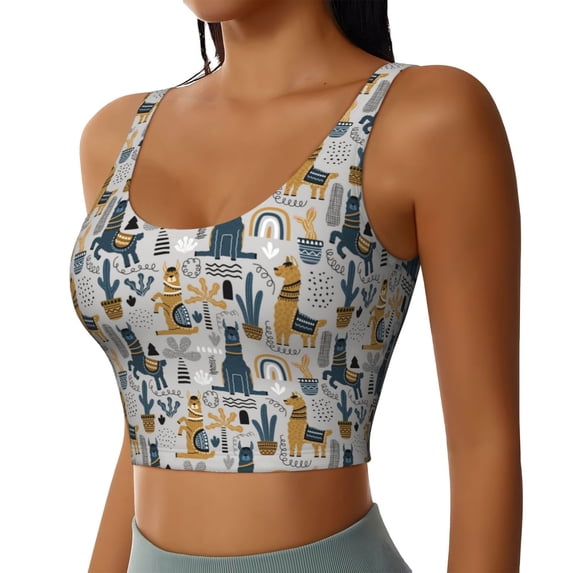 Lsque Llama and Cactus1 Printed Women'S Sports Bra, Compression, Moisture Wicking, High-Impact Sports Bra For Women,Supportive sports bra-X-Large