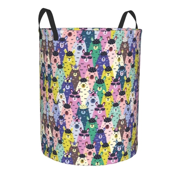 Lsque Llamas Colorful pattern Laundry Hamper Basket, Tall Woven Rope Hamper Basket for Clothes, Lightweight Storage Basket, Collapsible Waterproof-Small