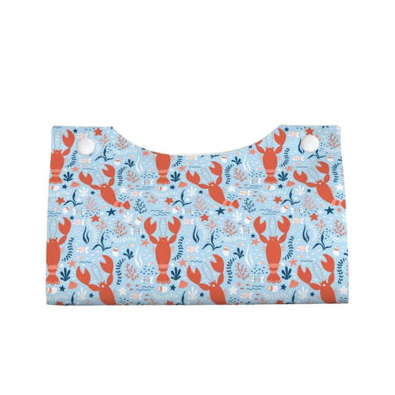 Lsque Lobsters Printed Long Tissue Box Cover Holder, Facial Paper Organizer Dispenser,Triangle with Bottom Belt, PVC Leather Decorative Organizer