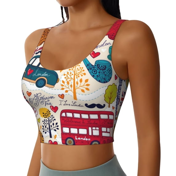 Lsque London Symbols Printed Women'S Sports Bra, Compression, Moisture Wicking, High-Impact Sports Bra For Women,Supportive sports bra-XX-Large