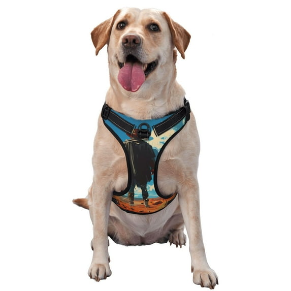 Lsque Lone Cowboy Desert Scene Dog Harness, No-Pull Pet Harness with 2 Leash Clips, Adjustable Soft Padded Dog Vest with Easy Control Handle for Large Dogs-Medium