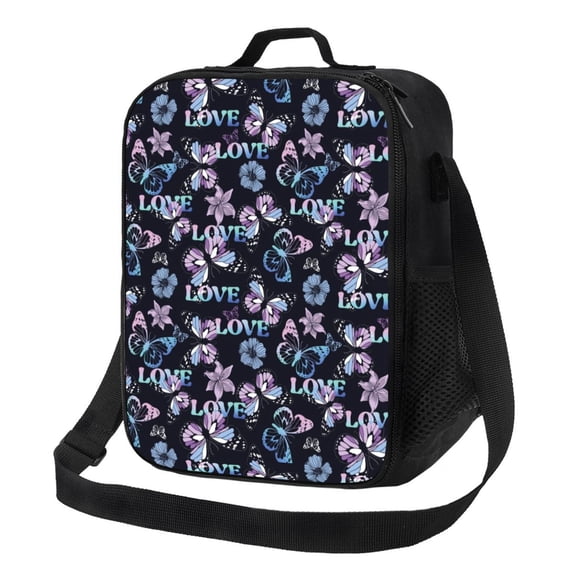 Lsque Love Butterflies Lunch Bag Lunch Box for Women Men Reusable Insulated Lunch Tote Bag,Leakproof Thermal Cooler Sack Food Handbags Case High Capacity