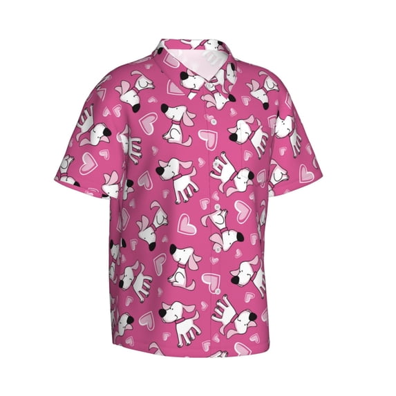 Lsque Love Dog pattern Hawaiian Shirt for Men, Unisex Summer Beach Casual Short Sleeve Button Down Shirts-Medium
