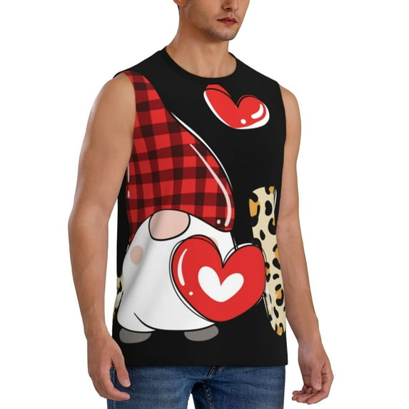 Lsque Love Gnomes Print Men's Cotton Blend Sleeveless Muscle Shirts (S-3XL)- Moisture Wicking, Odor Protection, UPF 30+,X-Large