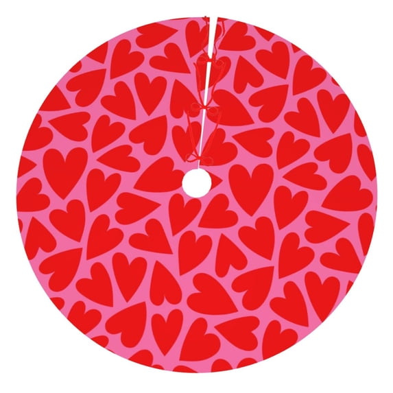 Lsque Love Heart Print Christmas Tree Skirt, Tree Skirt with Ties or Velcro, Perfect for Holiday Decorations, Halloween, and New Year-30"