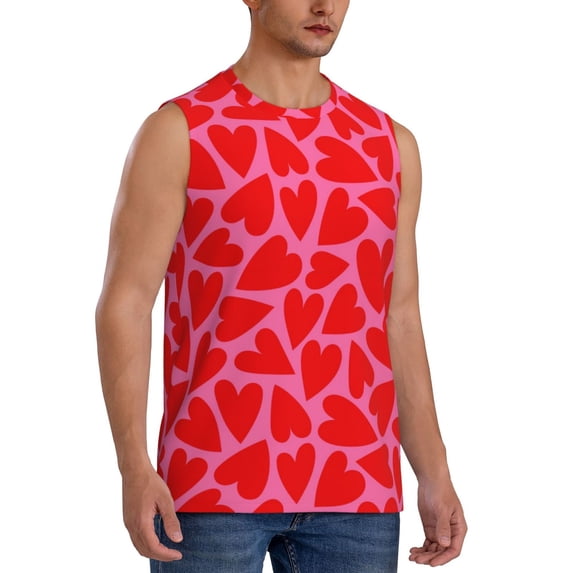 Lsque Love Heart Print Men's Cotton Blend Sleeveless Muscle Shirts (S-3XL)- Moisture Wicking, Odor Protection, UPF 30+,Medium