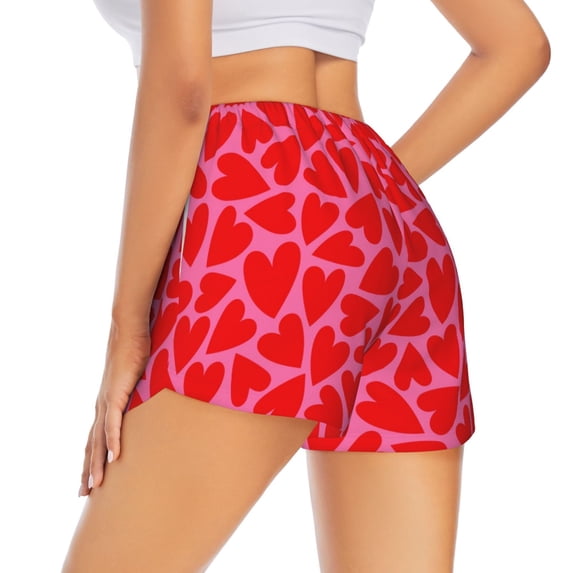 Lsque Love Heart Printed Women's Running Shorts with Liner Pockets,Elastic Quick Dry Workout Athletic Gym Yoga Shorts,Womens High Waist Shorts-Small