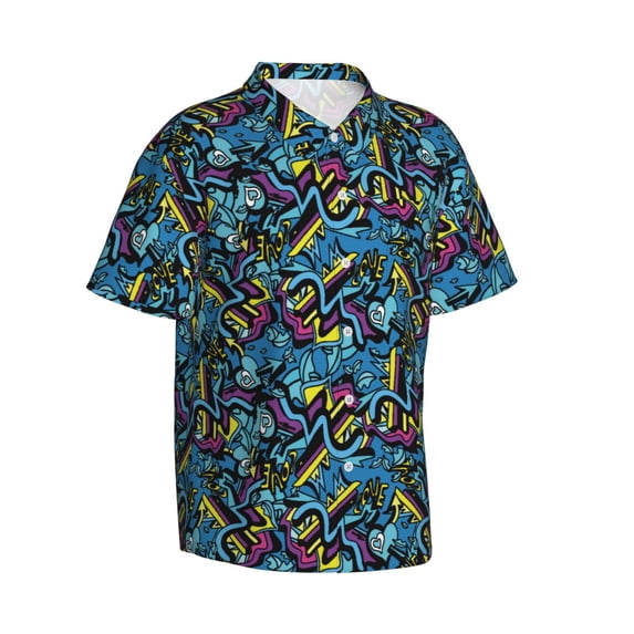Lsque Love Music pattern Hawaiian Shirt for Men, Unisex Summer Beach Casual Short Sleeve Button Down Shirts-3X-Large
