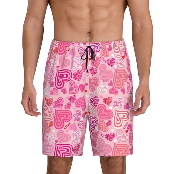 Lsque Love Pattern Mens Sleep Pajama Shorts,Short Pajama Pants, Cotton Ultra-Soft Knit-Large