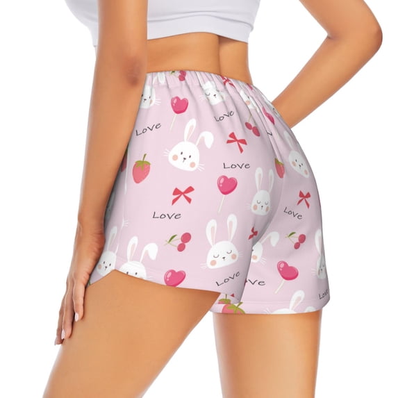 Lsque Love Rabbit Printed Women's Running Shorts with Liner Pockets,Elastic Quick Dry Workout Athletic Gym Yoga Shorts,Womens High Waist Shorts-X-Large