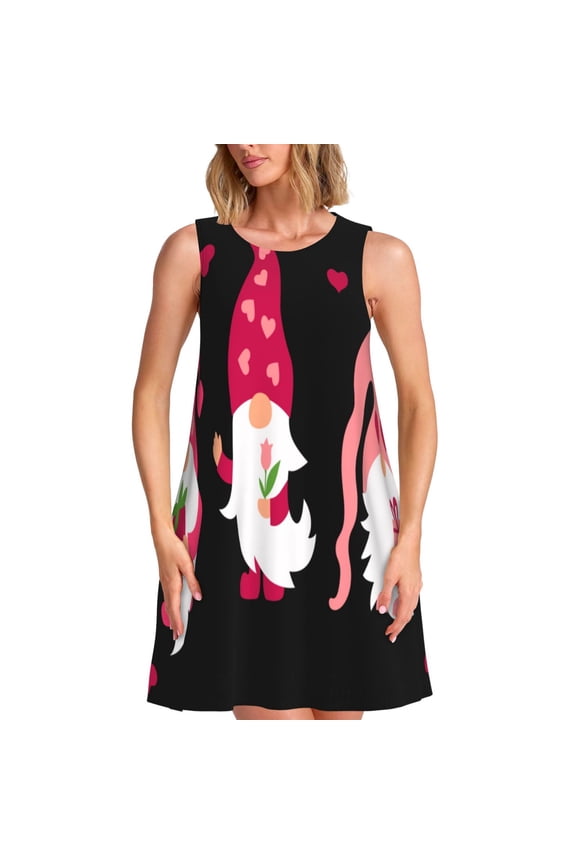 Love You Mom Pattern Summer Dresses for Women – Sleeveless T-Shirt Swing Sundress, Perfect for the Beach and Casual Days