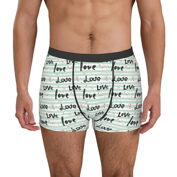 Lsque Love lettering Pattern Men’s Total Support Pouch Boxer Briefs, X-Temp Cooling, Moisture-Wicking Underwear, Regular, Long-leg and Trunk-Medium