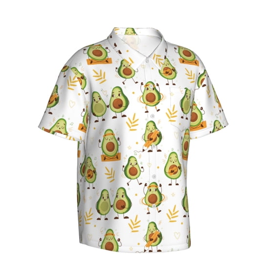 Lsque Lovely Avocado pattern Hawaiian Shirt for Men, Unisex Summer Beach Casual Short Sleeve Button Down Shirts-Large