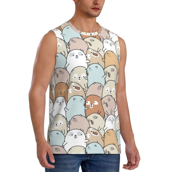 Lsque Lovely Bear Print Men's Cotton Blend Sleeveless Muscle Shirts (S-3XL)- Moisture Wicking, Odor Protection, UPF 30+,X-Large