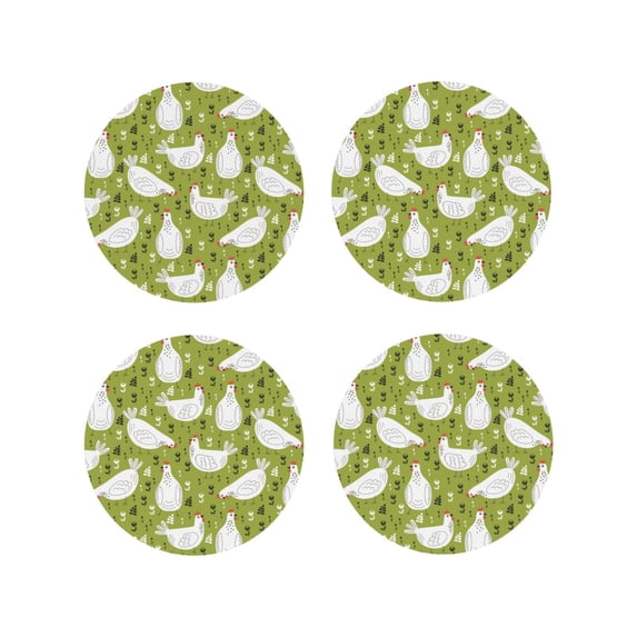 Lsque Lovely Chickens Pattern 4" Drink Coasters Set of 4, PVC Leather Absorbent Coasters, Table Coaster Set Decorative Coffee Cup Coasters Housewarming Gift -Round Shape