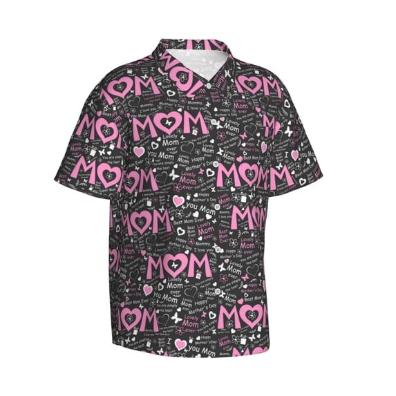 Lsque Lovely Mom Ever pattern Hawaiian Shirt for Men, Unisex Summer Beach Casual Short Sleeve Button Down Shirts-X-Large