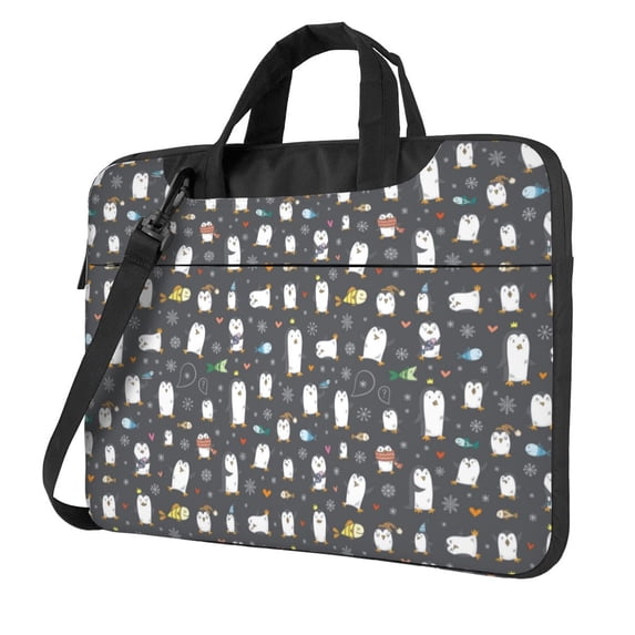 Lsque Lovely Penguin Pattern Laptop Bag – Portable & Slim Single-Shoulder Computer Case with Adjustable Strap, Protective, Lightweight for 13”/14”/15.6” Laptops