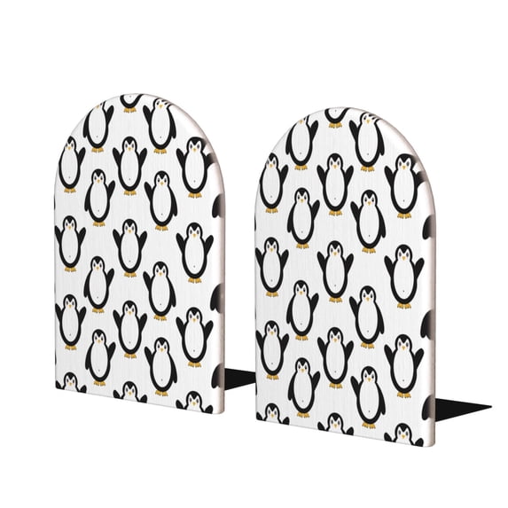 Lsque Lovely Penguin Printed Wood Bookends,Non-Skid Bookend for Shelves,Heavy Duty Support Bookends,Non-Slip Foam Pads for Office, Home, and Library,1 Pair
