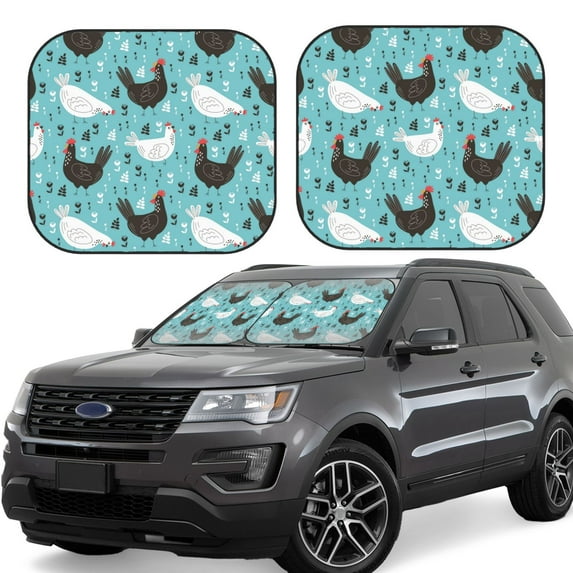 Lsque Lovely Roosters 2 PCS Windshield Sun Shade | CarFoldable Window Covers | Car Accessories Reflect UV for Universal Cars SUV Truck | Medium