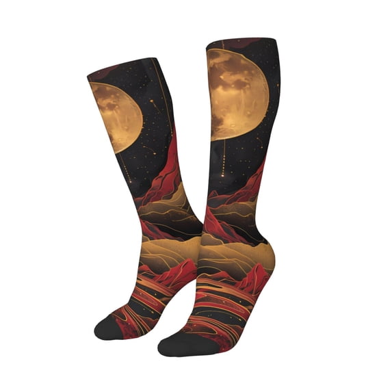Lsque Lunar Mountains Golden Rivers Printed Crew Socks Men's Women's LightWeight Thin Casual Calf Socks ,Knee High Socks,Cotton Socks
