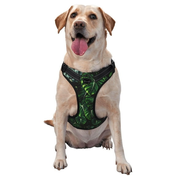 Lsque Lush Foliage Green Plant Dog Harness, No-Pull Pet Harness with 2 Leash Clips, Adjustable Soft Padded Dog Vest with Easy Control Handle for Large Dogs-Medium