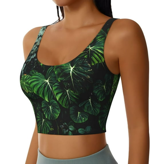 Lsque Lush Foliage Green Plant Printed Women'S Sports Bra, Compression, Moisture Wicking, High-Impact Sports Bra For Women,Supportive sports bra-XX-Large