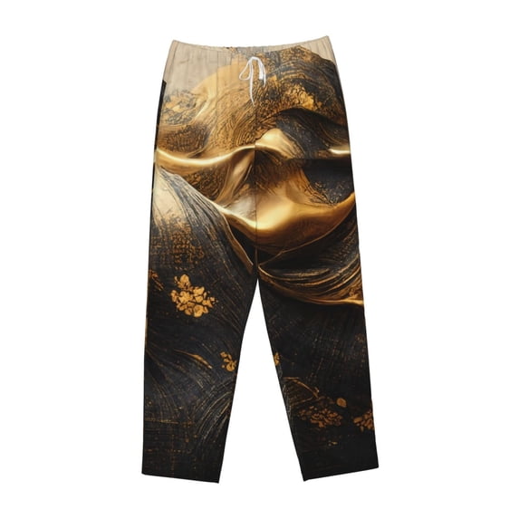Lsque Luxurious Gold Flow Print Women's Pajama Pants, Lounge Pant - Comfortable Home Wear,Elastic Waistband, Stylish Design-Medium