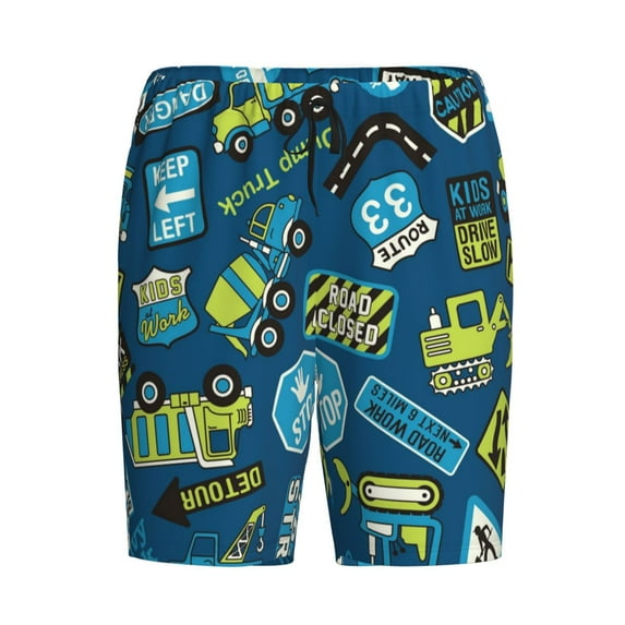 Lsque Machinery Road Construction Mens Sleep Pajama Shorts,Short Pajama Pants, Cotton Ultra-Soft Knit-X-Large
