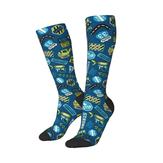 Lsque Machinery Road Construction Printed Crew Socks Men's Women's LightWeight Thin Casual Calf Socks ,Knee High Socks,Cotton Socks