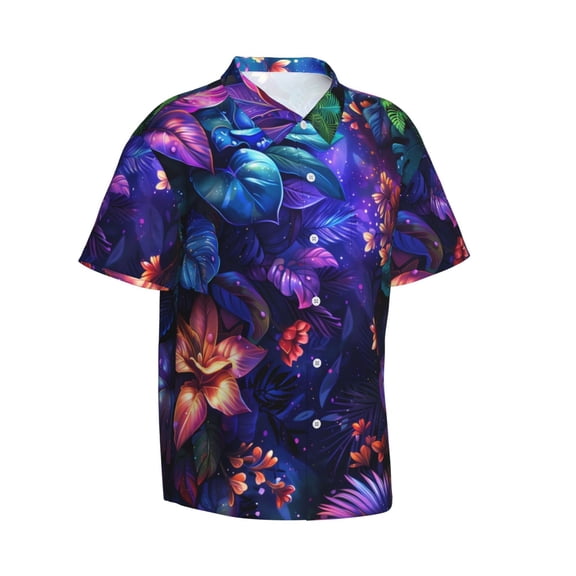 Lsque Magic Colorful Forest Leaves pattern Hawaiian Shirt for Men, Unisex Summer Beach Casual Short Sleeve Button Down Shirts-Medium